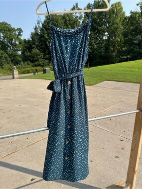 Polka Dot Spaghetti Strap Midi Dress - Teal